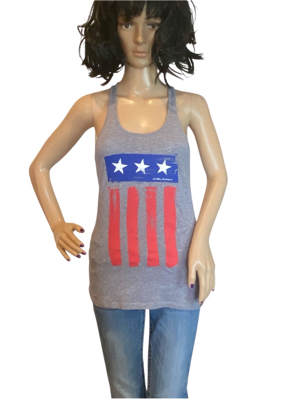 Under Armour UA HeatGear Freedom USA Vertical Flag Tank Top Gray Size XS VGC
